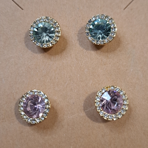 Jewelry - Fashion Stud Earrings Blue Pair And Pink Pair
